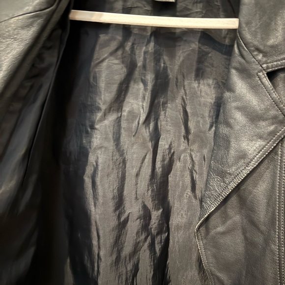 Vintage 90s Black Genuine Leather Trench Coat Size M Minimalist Grunge - Picture 15 of 17